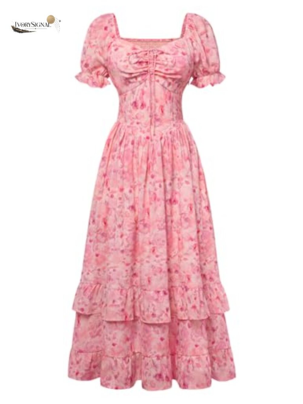 Floral Maxi Dress Puff Sleeve Corset Waist Sweetheart Neck Semi-Formal